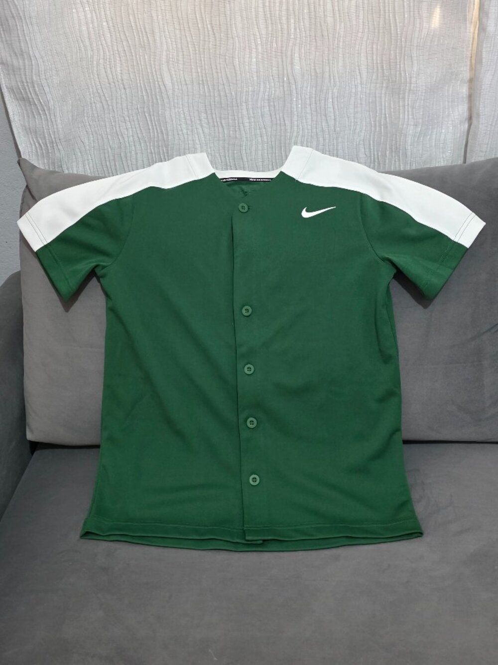 Nike Baseball Forest Green & White Button Up Jersey - Boys Size L